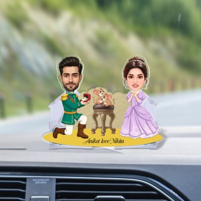 Personalized Prince Charming & Cinderella Theme Couple Bobblehead, Prince & Princess Romantic Wedding, Anniversary or Valentine Gift  Battery Powered Moving Head